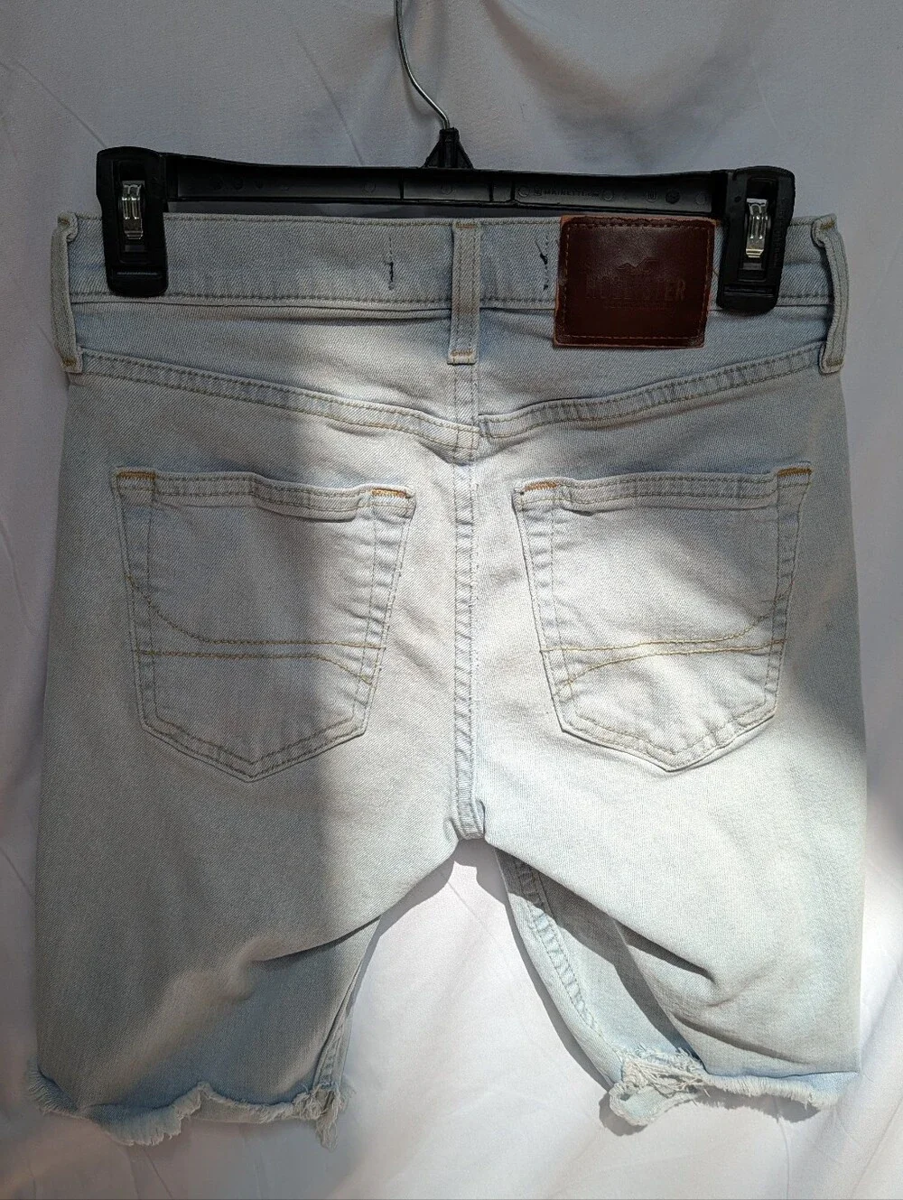 Hollister Men's Pale Blue Ripped Denim Shorts
